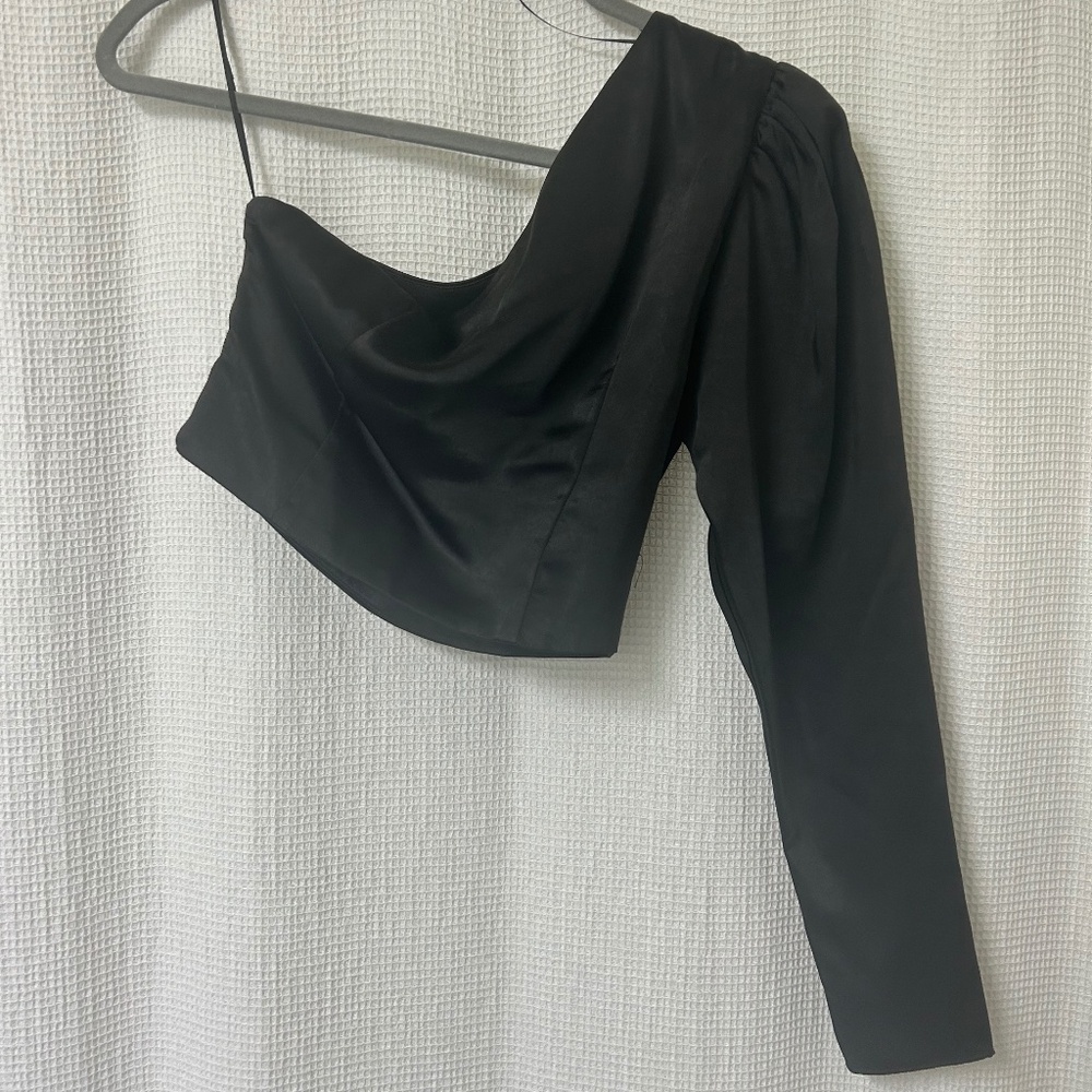Black one shoulder silk top size small